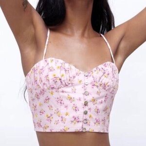 NWOT Zara Purple Floral Crop Top Size Small